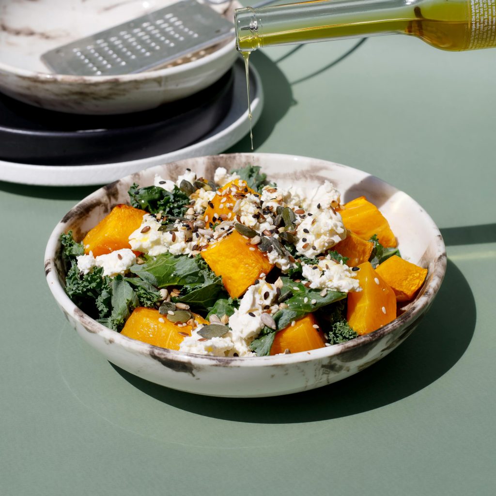 Roasted Butternut Squash and Kale Salad with Goat Cheese